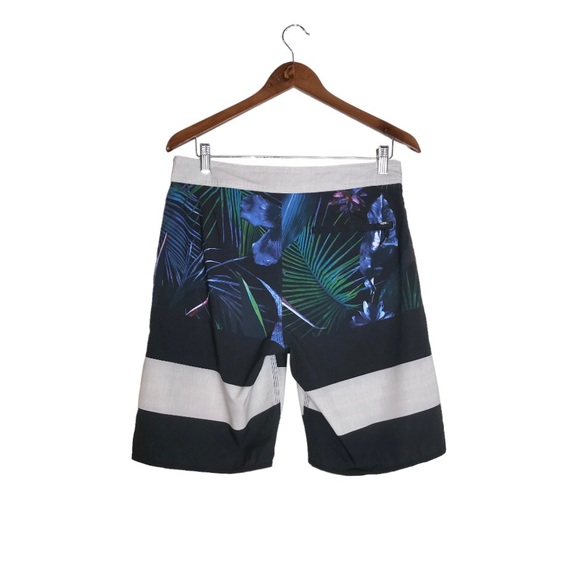 Vans Era Black/Multicolor Striped Tropical Floral Print Swim Boardshort Trunks - Picture 4 of 7